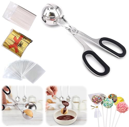 Cake-Pop-Set, Cake-Pop-Form mit 100 Cake-Pop-Beuteln, 100 Bindebändern, 100 Cake-Pop-Sticks, Cake-Pop-Maker für Cakepops, Lutscher, Süßigkeiten, Schokolade und Kekse (Schwarz, S)