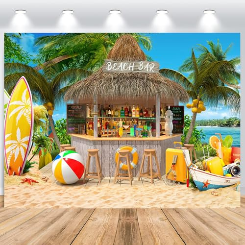 ASDCXZ Hawaii Strand Fotohintergrund 2.2x1.5m, Sommer Tropische Palmen Strand Bar Surfbrett Luau Tiki Thema Fotografie Hintergrund Hawaiian Aloha Geburtstag Party Dekoration Banner Studio Requisiten