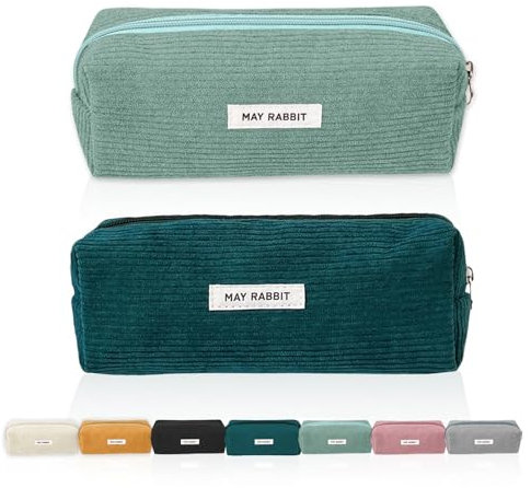 2 Stück Federmäppchen Cord-Stoff 19*7*6CM Pencil Case Waschbar Stiftemäppchen Tragbares Federmappe Aesthetic Federmäppchen mit Praktischem Reißverschluss,für Student Teenager(Dunkelgrün,Grasgrün）