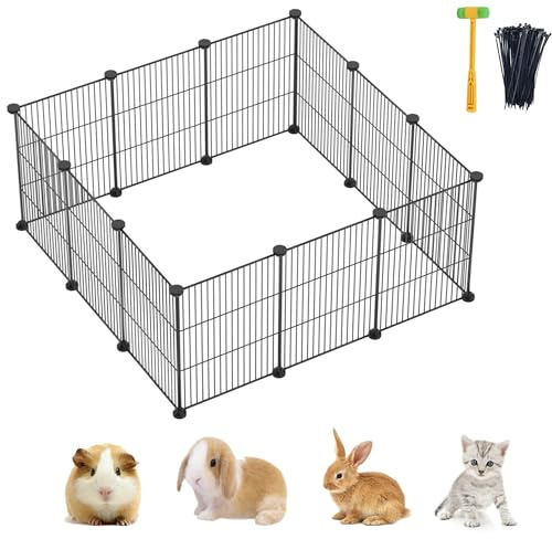 Lxvckly Haustier Laufstall, Kleintiere Laufstall, 12 Paneele DIY Kaninchenzaun Meerschweinchenkäfig Kätzchenlaufstall, Innen und Außen Haustierauslauf für Kaninchen, Hamster, Frettchen Schwarz