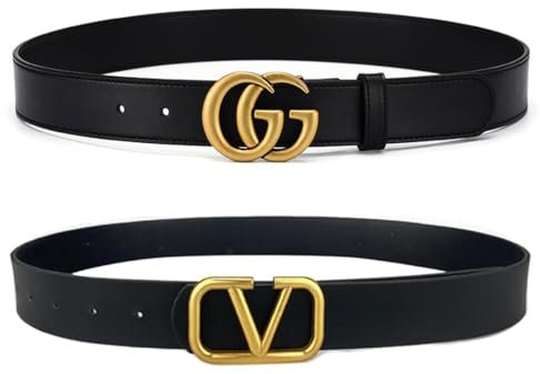 GXGM 2 StückBeltWomen,GürtelY2K,FürDamenUndHerren,Pu,DekorativerGürtel,LuxuriösesDesign,Persönlichkeit,VielseitigerGürtel(V-Schnalle,GG-Schnalle,100Cm)
