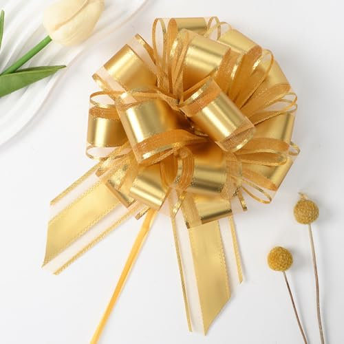 Geschenkschleife Gold Groß(16cm),10 Stück Geschenkbänder Ziehschleife Gold,Geschenk Schleife für Hochzeit Geburtstag Geschenkverpackung