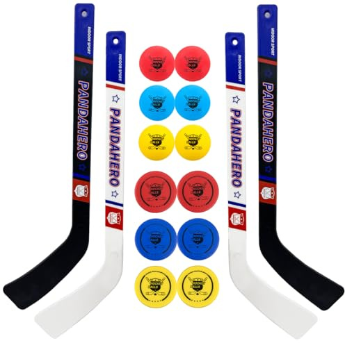 Pandahero Mini Knee Hockey Sticks Set for Kids – Kids Toys Gifts for Toddler Boys & Girls – Indoor Mini Hockey Kit with 4 Sticks, 6 Foam Balls & 6 Pucks