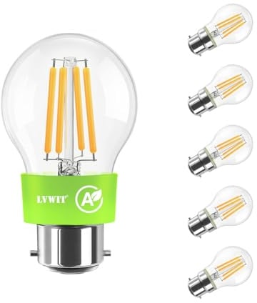 LVWIT B22 Bulb,Ultra-Efficient LED Filament Light Bulb,40W Golf Ball Bayonet Light Bulbs,2.2W Energy Efficient Light Bulb,A-Class Warm White Light Bulbs Bayonet,470LM,2700K,Non Dimmable (6,Clear)