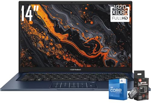 ASUS 2025 14'' FHD 1920 x 1080 Display VivoBook Thin Laptop, 13th Intel-10 Core i5-1335U, WiFi, Webcam, Bluetooth, Windows 11, W/Cuertns GaN 65W Fast Charging Adapter, Blue(16GB | 1024GB SSD)