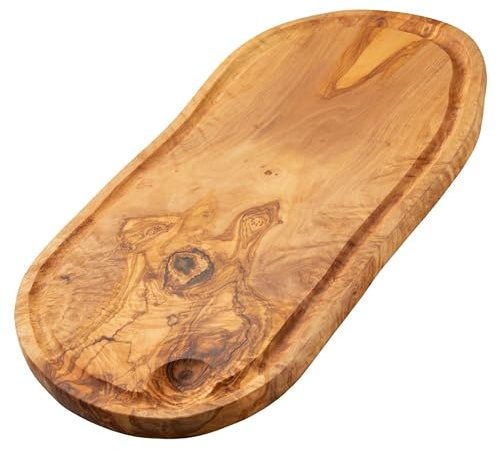 Erreke Schneidebrett aus Natürlichem Olivenholz mit Saftrille, 43 x 21 cm | Schneidebrett Holz. Holz-Schneidebrett Küche. Wendbar mit Saftrille zum Servieren und Schneiden von Fleisch. Käse