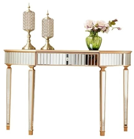 Table Console en Miroir, Table d'entrée Moderne de 39,37 Pouces, canapé Verre avec Finition, d'appoint Demi-Lune, for Couloir Console d’entrée