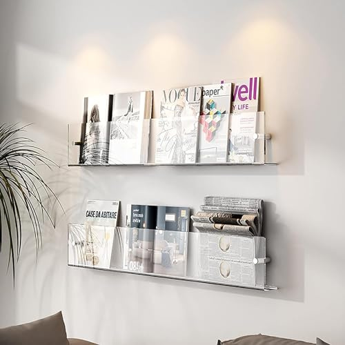 VDCVADKYE Acryl-Zeitschriftenhalter, 2er-Packung an der Wand montierter Zeitschriftenständer, perfektes Bücherregal und Prospekthalter for das Badezimmer(Transparent,100cm/39.3inch)