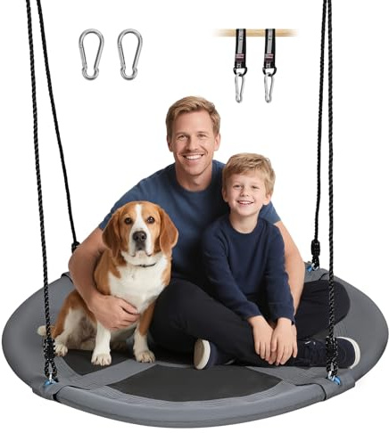 BalançOire Nid D'Oiseau Rond 120 cm BalançOire Exterieur,Grande BalançOire à Suspendre Hauteur RéGlable Max. 120 Kg