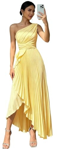 JAEDEN Ein Schulter Satin Brautjungfernkleider - Damen A Linie Abendkleid Plissee Ballkleider mit Schlitz