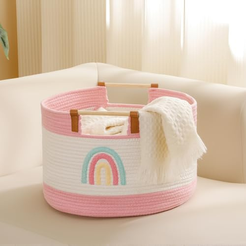 Großer Deckenkorb für das Wohnzimmer 35L Baby-Wäschekorb Spielzeugkorb für Babys Kleinkinder Aufbewahrungskörbe zur Aufbewahrung von Spielzeug, gewebter Baumwollseil-Wäschekorb für