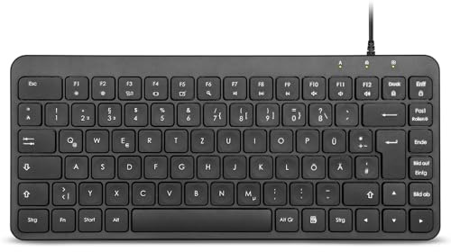 Perixx PERIBOARD-414 Mini USB Tastatur, Kompaktes Kabeldesign, DE Layout, Leise Niedrigprofil-Membrantasten, Plug and Play, Schwarz