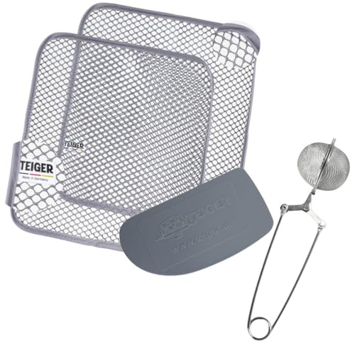 Teiger Küchenbundle Max 2X Teigreinigungstuch + Teigschaber + Mehlsieb Set | Backzubehör Set mit Teigkarte & Edelstahl-Feinsieb für Mehl, Kakao & Puderzucker, ideal für Brot-, Pizza- & Sauerteig