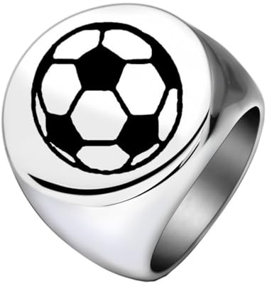 HIJONES Herren Damen Soccer Edelstahl Ring Minimalistisch Personalisiert Vintage Band Schmuck Silber Größe 65 (20.7)