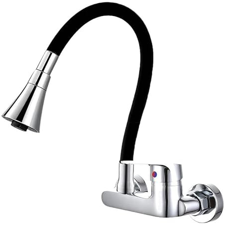 Wandmontierter Küchenarmatur in Chrom und Schwarz, um 360° drehbare, Flexible Dual-Spray-Mischbatterie (Typ B)