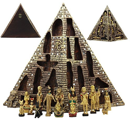 Ebros Ägyptische Monument Pyramid Display Statue mit 16 Miniatur Götter Anubis Osiris Maat Isis Bastet Sekhmet obelilsk Sphinx und mehr für Edukativ und dekorativ Mittelpunkt
