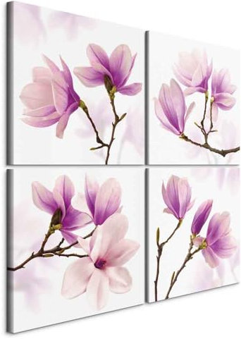 B&D XXL - Wandbilder Set Blumen 80x80 cm 4 Teilig je 40x40 Vlies Leinwandbild Kunstdruck modern Wandbilder XXL Wanddekoration Design Wand Bild mehrteilig Magnolien weiß lila