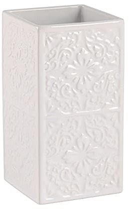 WENKO Zahnputzbecher Cordoba Weiß Keramik - Zahnbürstenhalter für Zahnbürste und Zahnpasta, Keramik, 6.5 x 12 x 6.5 cm, Weiß, 12 x 6.5 x 6.5 cm