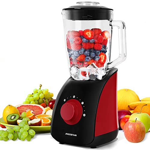 Aigostar Pomegranate Batidora de Vaso 750W,Jarra de Cristal Termoresistente 1.5L, Cuchillas de 4 hojas con diseño 3D de acero inoxidable de tipo 304. Función P, 2 velocidades, 20000rpm.