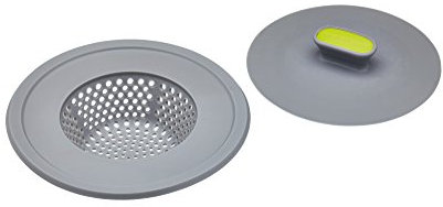 KitchenCraft 2-in-1 Plastic Plug and Sink Strainer, 11.5 cm (4.5) - Grey / Green