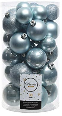 30 PALLINE DI NATALE BLU NEBBIA ASSORTITE ALBERO DI NATALE ADDOBBI DECORAZIONI