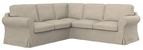 Soferia Kompatible Ersatzbezug fur EKTORP 2+2 Ecksofa, Stoff Majestic Velvet Beige (FLECKENABWEISEND und WASSERABWEISEND), Beige