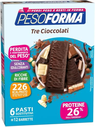 Pesoforma Barrette gusto Tre Cioccolati, 6 Pasti Sostitutivi Dimagranti in 12 barrette, Ricco in proteine