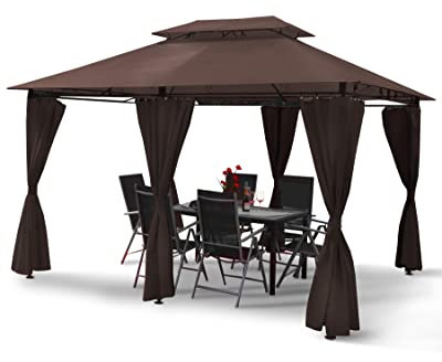 Swing & Harmonie Luxus Pavillon mit LED Beleuchtung - Hochwertiges Gartenzelt - Robustes Partyzelt - Wasserabweisender Gartenpavillon - (mit Moskitonetz, braun)
