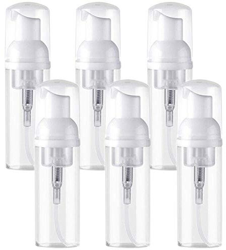 Alledomain 6Pcs Empty Foaming Pump Bottles, BPA Free Refillable Clear Plastic Small Foam Soap Dispenser for Cleaning, Travel, Cosmetics Packaging (60ml)