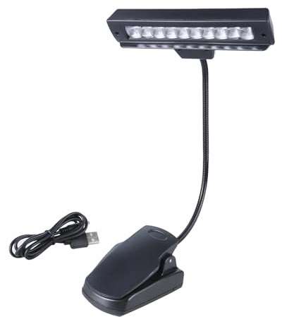Pjeghbvop Lampada a morsetto con 10 LED per la lettura USB e batteria AA, compatibile con illuminazione bianca fredda