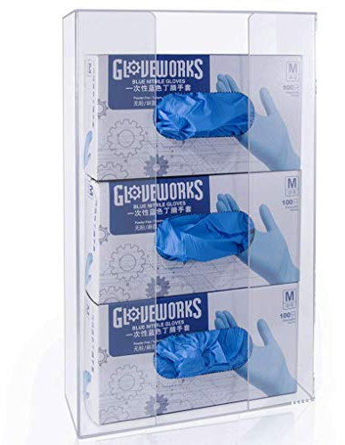 HIIMIEI Gloves Dispenser Wall Mount, Acrylic Triple Glove Box Holder, Clear Glove Box Dispenser 16.1'' X 10.2'' X 3.8'', Capacity Of 3 Glove Boxes