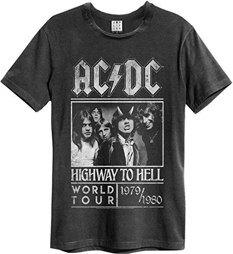 Amplified - ACDC Highway to Hell Photo Rock Band Herren Vintage T-Shirt (Grau) (S-XL) (L)