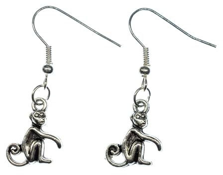 Miniblings Affe Ohrringe Hänger Tempelaffe Indien Äffchen Miniatur Silbern - Handmade Modeschmuck I Ohrhänger Ohrschmuck versilbert