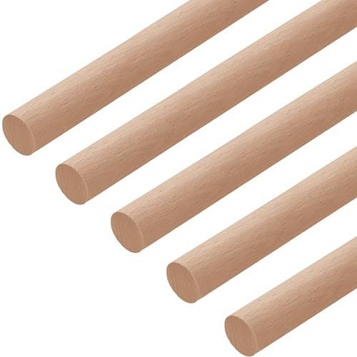 Gedotec Buchen-Rundstab glatt | Rundhölzer | Bastelstäbe 25 x 2000 mm | 5 Stück | Holzstäbe aus Buchenholz zum Basteln | Rundstab aus Massiv-Holz rund | Bastelstäbe für Holzbau-Stöcke | Holzstäbchen