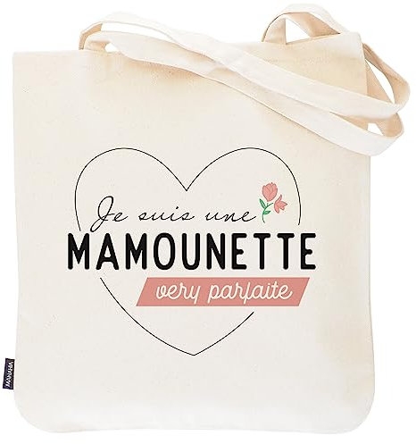 Manahia Totebag Maman - Je suis une Mamounette very Parfaite - 100% Coton - Sac Maman - Sac cabas - Cadeau Noël Maman - Annonce Naissance - Fête des mères - Mamounette - Future Maman