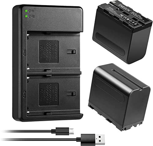 ENEGON Batterie pour NP-F970 (2 Paquets 7200 mAh) et Chargeur LCD compatibles avec la Batterie Sony NP-F980 NP-F970 NP-F960 NP-F950 NP-F930 NP-F770 NP-F750 NP-F570 NP-F550