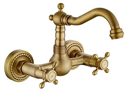 Grifo de Cocina de Pared Vintage Giro de 360 ° Estilo Europeo Casa Decoracion Minimalista de Cobre Pared Grifo de Cocina Puede Rotar Cocina Lavabo Grifo de Agua Caliente y Fria