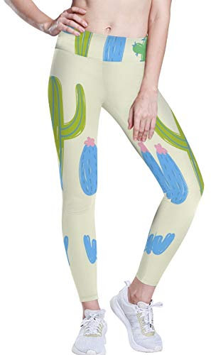 Linomo Yoga-Hose für Frauen mit Hoher Taille, Süß Kaktus Kakteen Trainieren Laufen Hose Yoga Leggings für Frauen