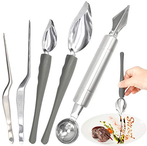 ZJW Cuillères à Décorer Dessert, Cuillères de Décoration de Dessin, Dessiner des Motifs Exquis pour décorer Vos Plats (5 pcs)