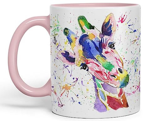 Vixar Simpatica tazza colorata con giraffa acquerello arcobaleno, regalo, compleanno, lavoro, ufficio, tè e caffè di Natale (rosa)