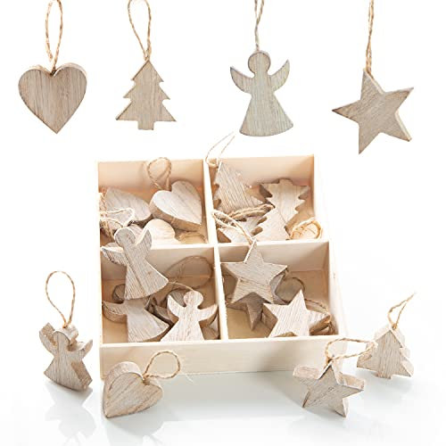 Logbuch-Verlag 24 kleine Anhänger Weihnachten aus Holz Engel Baum Stern Deko Weihnachtsbaum natürlich