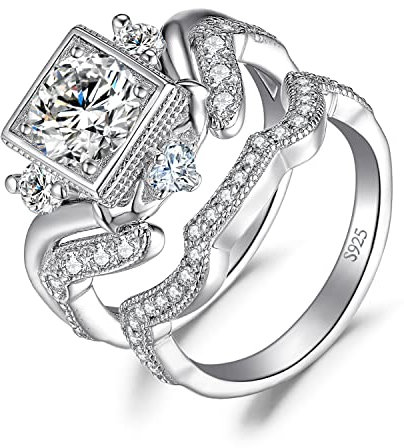 JewelryPalace Vintage Claddagh Keltischer Zirkonia 3 Stein Herz Promise Ring Damen, Umarmung Hände Krone Verlobungsring Silber 925 Frauen,Hochzeitsring Simulierter Diamant Trauring Ehering Band Set 54