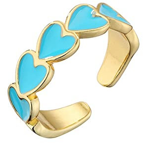 PAURO Damen Kupfer Herz Ring Öffnung verstellbare Ringe für Mädchen Versprechenserklärung Blau