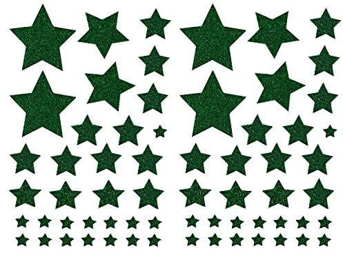 Oblique Unique® 64 Sterne Sticker Stern Aufkleber mit Glitzereffekt für Weihnachten als Weihnachtsdeko zum Basteln Dekorieren Scrapbooking Spielen (Grün)