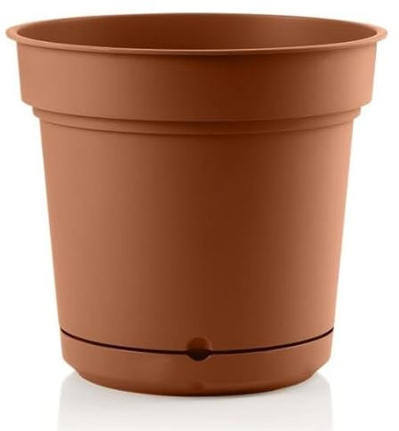 Vase rond avec dessous de vase Hydral Element en plastique coloré d'extérieur et jardin pour plantes et fleurs Made in Italy Terre cuite 38 cm