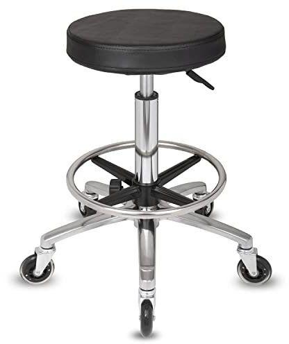 Staboos Rollhocker bis 160 kg - Gel-Polster Sitz rund - Praxishocker (Premium Rollen und Fußstütze) Drehhocker höhenverstellbar (55 cm bis 75 cm) Rundhocker