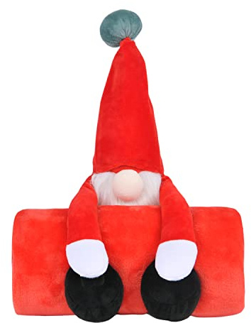 Sleepdown Kids Novelty Cuddly Gonk Toy Plush Throw Fleece Super Soft Warm Cosy Warm Bed Blanket Gift - Red - (Throw 100 x 85 cm - Toy 25 x 8.5cm)