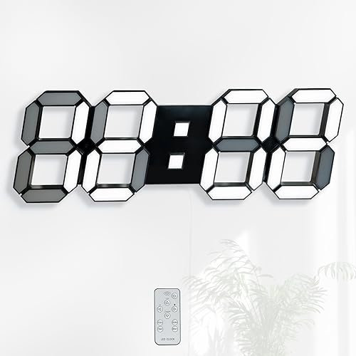 KOSUMOSU Digital Clock Large Display 15 Wall Clock for Bedroom Aesthetic Modern Wall Clock Decor for Living Room Kitchen Office with Remote Control Dimmer/Time/Date/Temperature (Black Wall Clock)