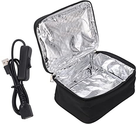 Nikou Bolsa de almuerzo Horno portátil Microondas Carga USB Contenedor de alimentos calentado Caja Calentador Hornos, Almuerzo Revestimiento de película de aluminio con 2 métodos de calentamiento