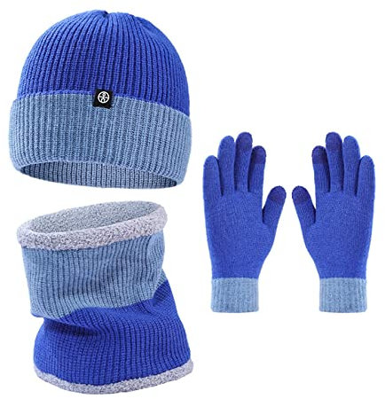 Mutze Schal Set Damen GrüN, Damen Winter Warm Cord Beanie Mütze Schal und Touchscreen Handschuhe Set Strickmütze Winterhandschuhe Lang Schal Strickset